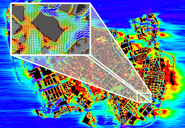 Umströmungssituation in einer Großstadt